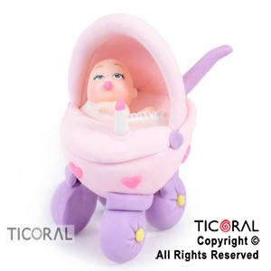 ADORNO COCHECITO CON BEBE ROSA A. PORCELANA FRIA x 1